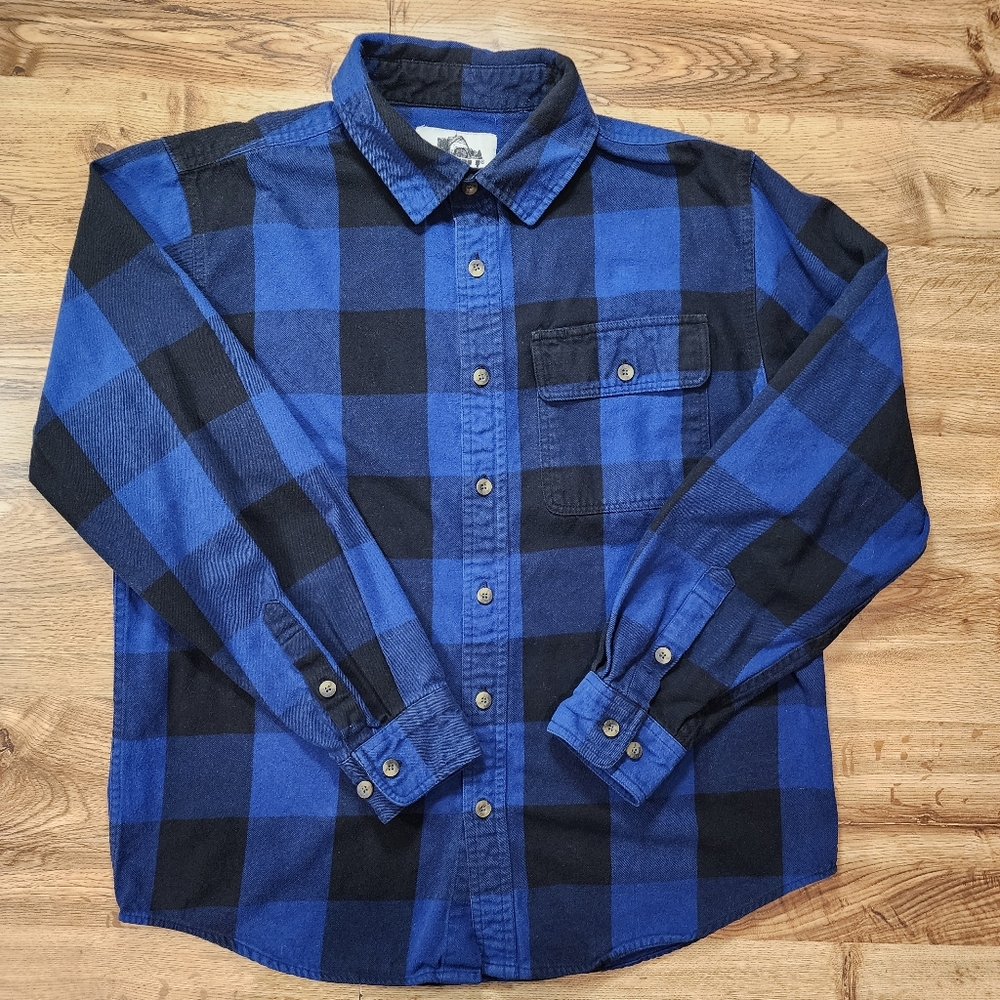 Old Mill Men's Casual Royal Blue Buffalo Plaid Flannel Long Sleeved Shirt Size L